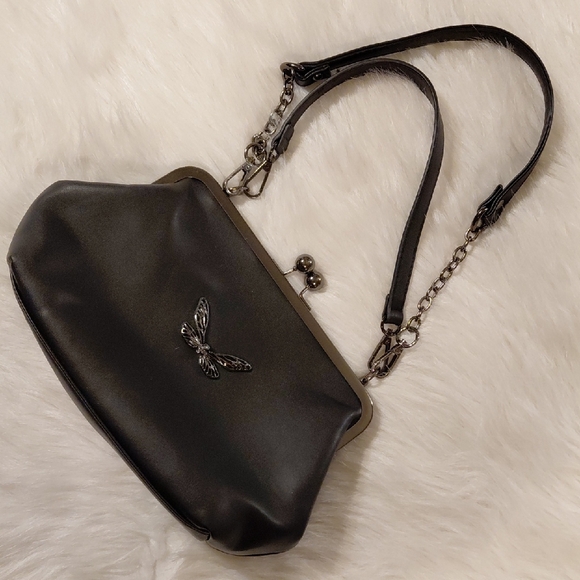 KILLSTAR Handbags - KILLSTAR SMALL BLACK KISSLOCK BUTTERFLY SKULL EMBLEM ON FRONT REMOVABLE STRAPS